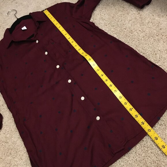 Burgundy & Black Polka Dot Button Down Rayon Shirt - Picture 14 of 15